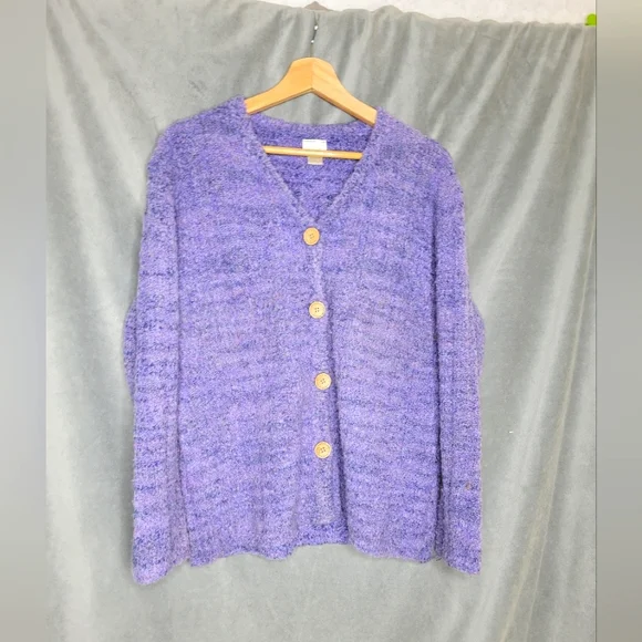 Alps Fuzzy Knit Cardigan Sweater Large Periwinkle Purple Cozy Chunky Wool Blend - Picture 4 of 10